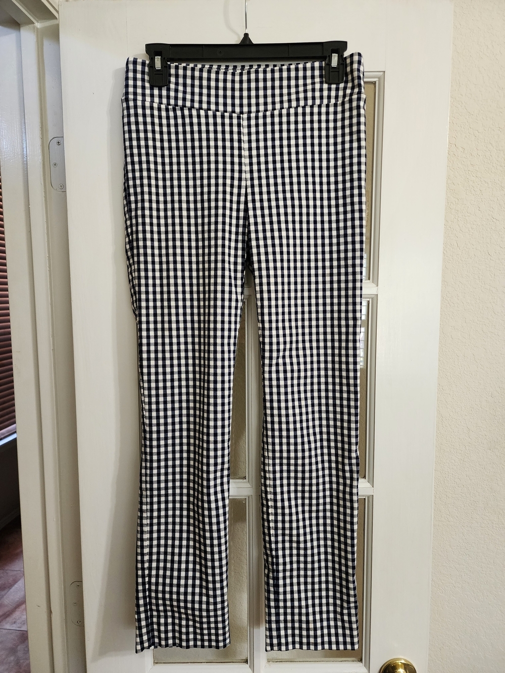 J.McLaughlin Navy White Gingham Amelia Pull On Straight Pants Sz 4